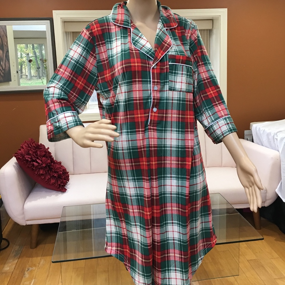 Ekouaer Womens Sleepwear Red Green Striped